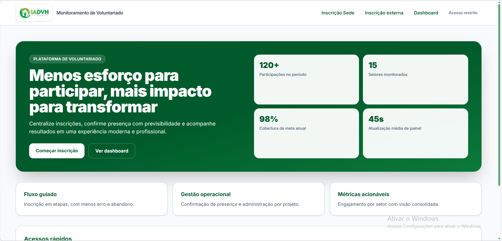 Dashboard do voluntariado